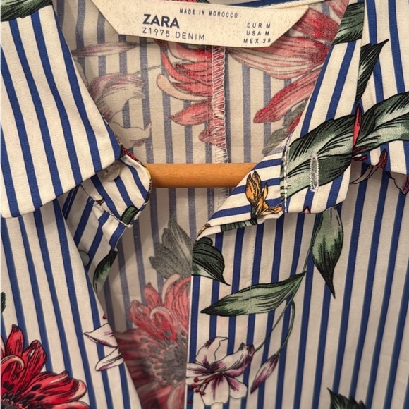 Zara Floral Striped Dress with Belt - Picture 2 of 3